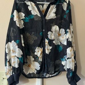 SHEIN Black Floral Sheer Blouse